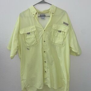 Columbia neon netted utility shirt with multiple pockets button up short sleeve